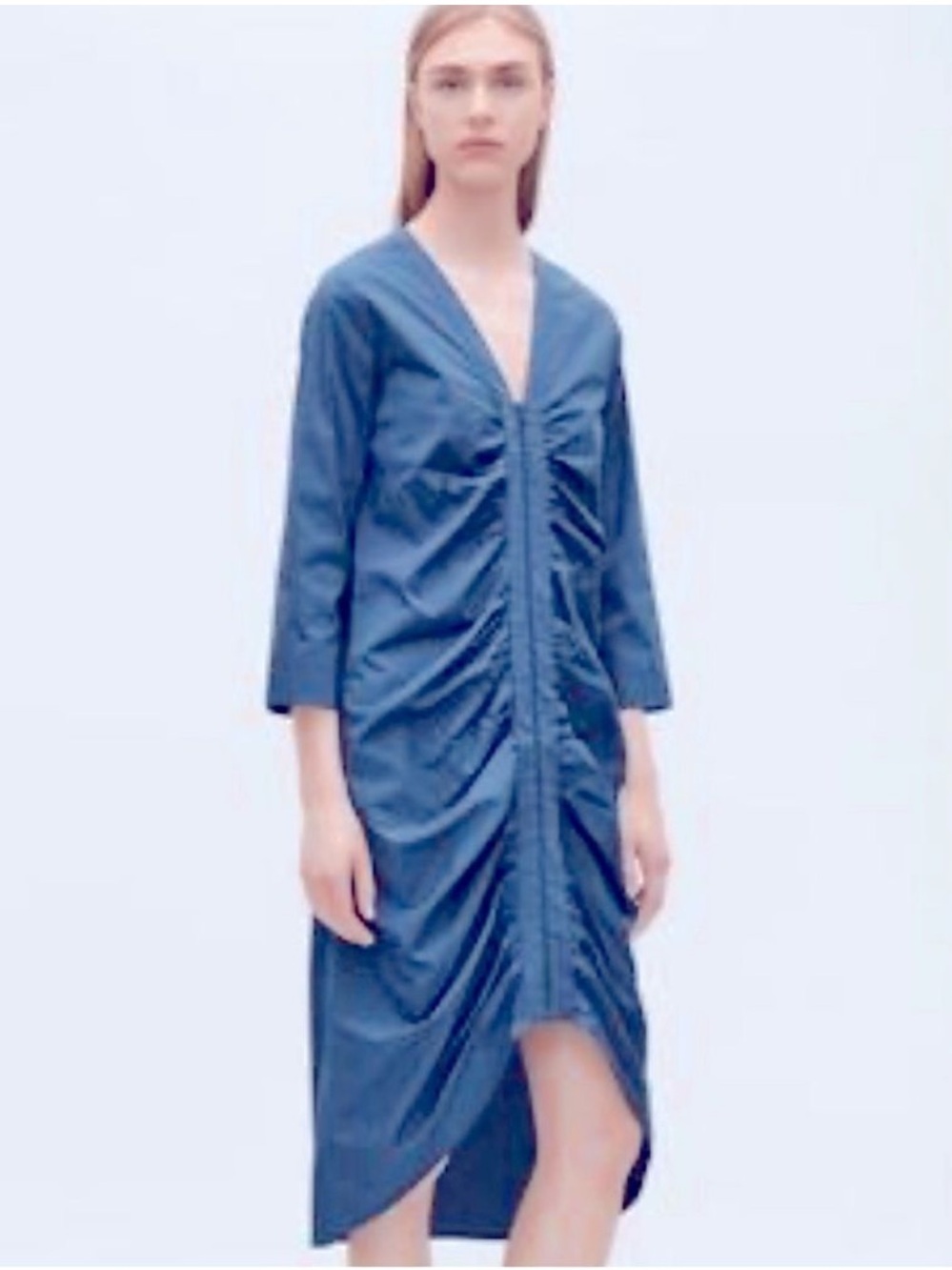 COS Zip-up Gathered Front Ruching Cornflower Blue Dress Size 10